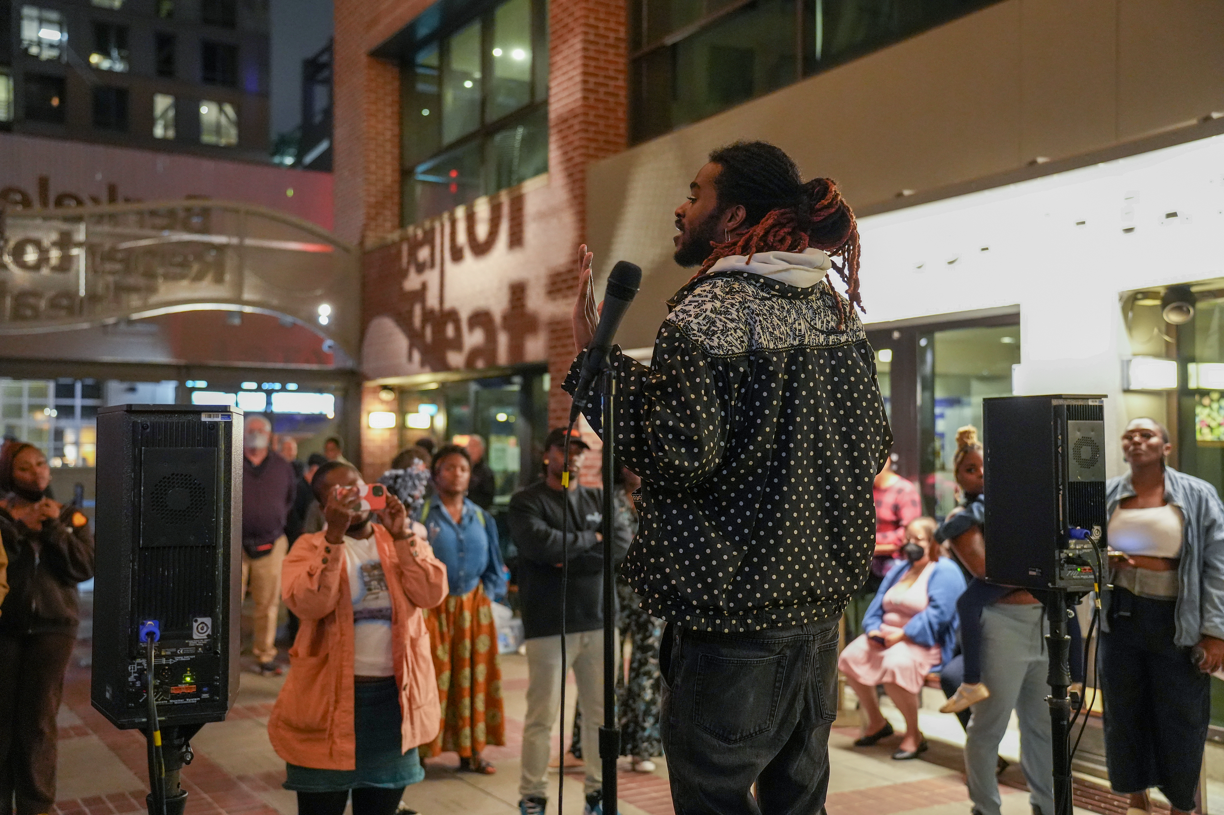 In Dialogue partners: Spoken word artist Reggie Edmonds in collaboration with Afro Urban Society, Oct 2022 (photo by Muriel Steinke/Berkeley Repertory Theatre)