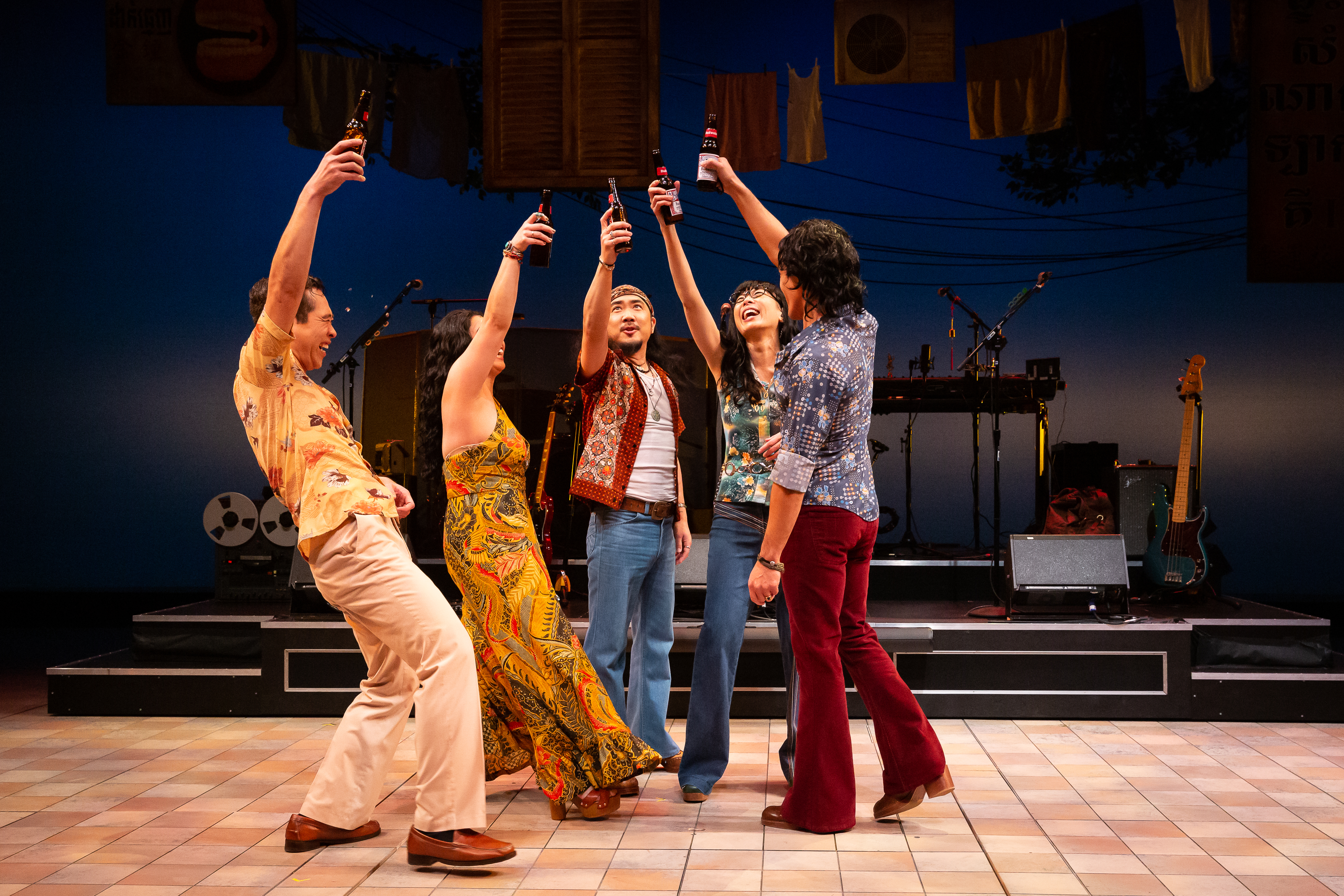 6 Joe Ngo, Geena Quintos, Abraham Kim, Jane Lui, and Moses Villarama in Lauren Yee’s Cambodian Rock Band. (Photo by Lynn Lane/Berkeley Rep)