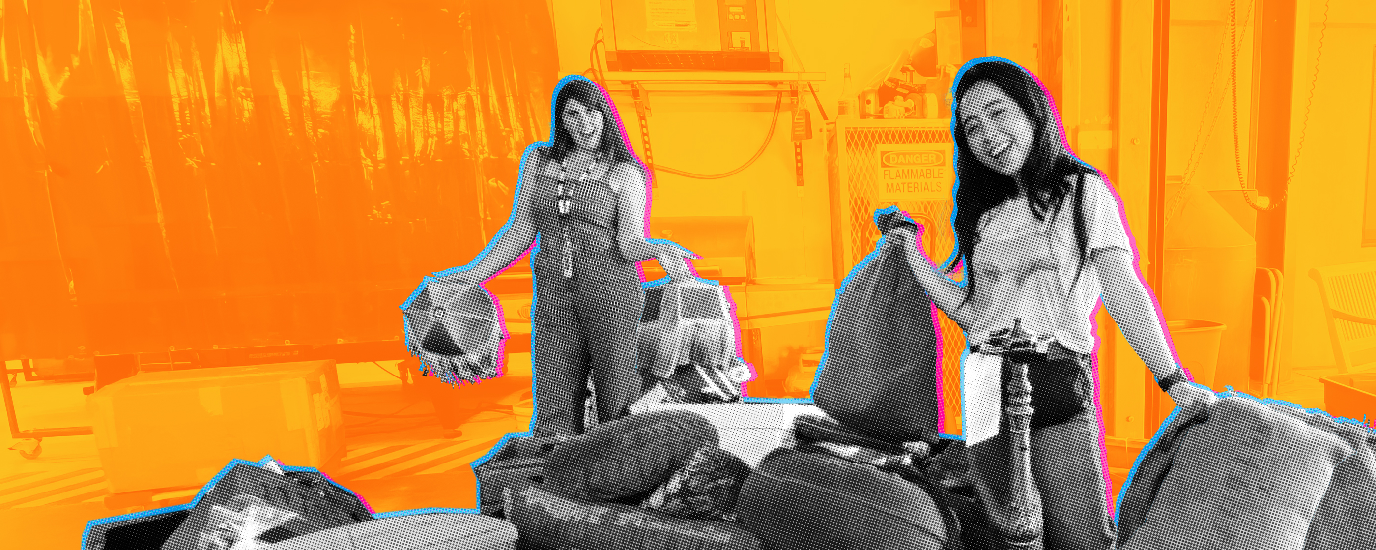 Ground Floor production assistants moving props