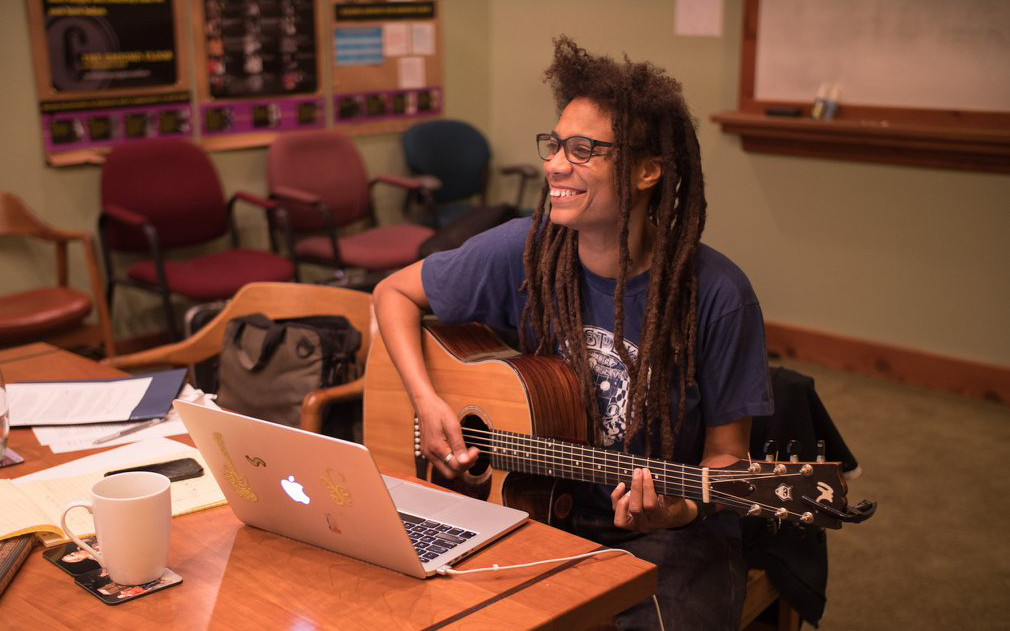 Shelley Doty playing the guitar